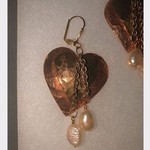 Hand-Hammered Hearts and Pearls Earrings